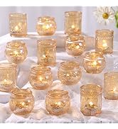 48Pcs Gold Votive Candle Holders - Glass Candle Holder Bulk for Table Centerpiece, Tea Lights Can...