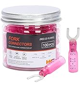 HKS 100PCS Fork Connector #10 Red 22-16 Gauge - Heat Shrink Spade Fork Wire Connectors Kit - Tinn...