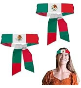 Pejlnd Mexican Flag Tie Headband with National Flag - 2Pcs Mexican Bandana Red White and Green Me...