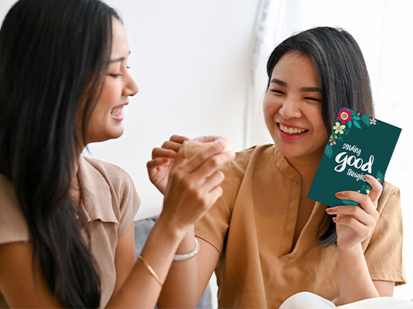 Happy moments are shared with friends with thinking of you cards with envelopes.