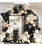 Black White Gold Balloon Garland Kit, 115 Pcs Beige Sand Black Cream Metallic Gold Balloon Arch w...