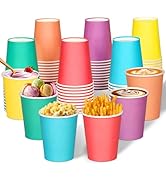 qonimi 60 Pieces 8 Ounce Disposable Paper Cups Rainbow Party Cups Coffee Water Juice Tea Drinking...