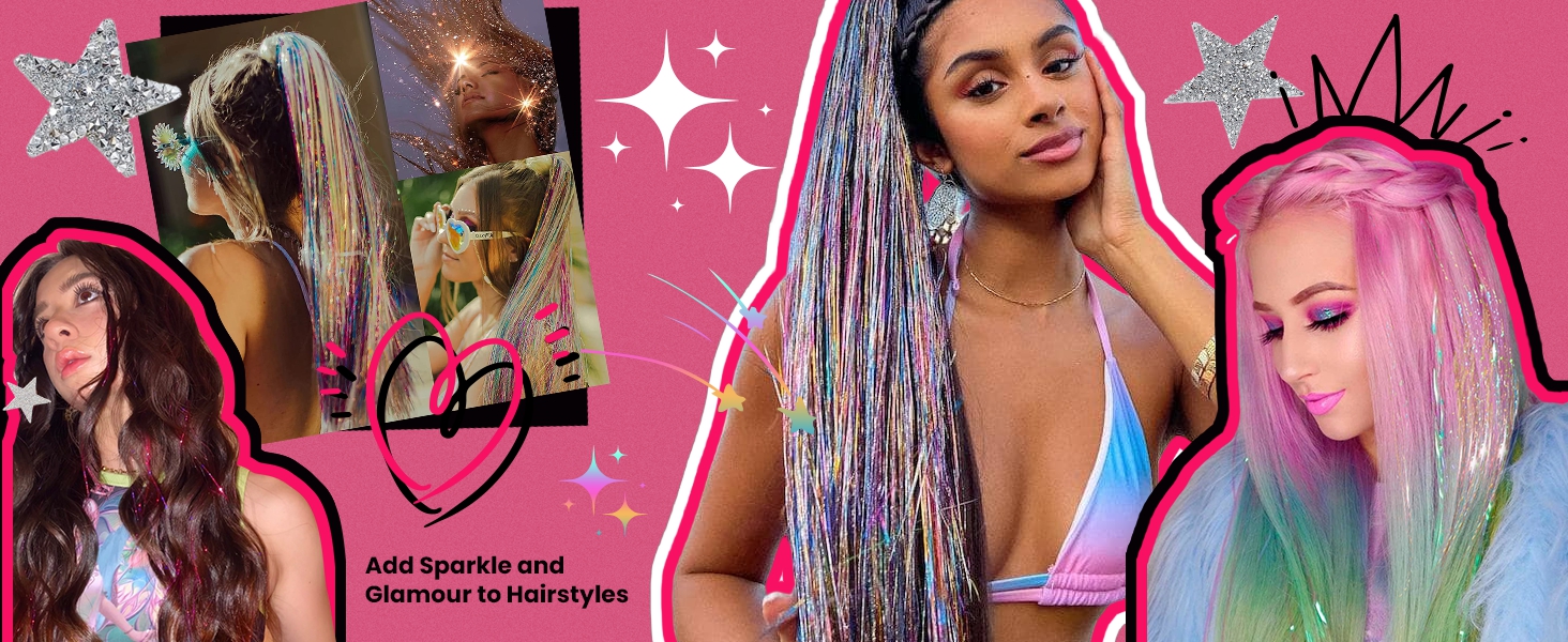 48 Inch Long Rainbow Hair tinsel Kit for Daily Party Weeding Birthday Halloween Christams Gift