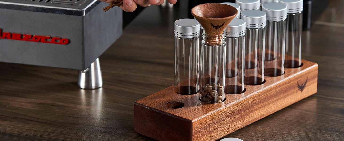 single dose coffee bean storage tubes dosing vessel espresso puck prep