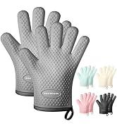 MAD SHARK Silicone Oven Mitts Heat Resistant 450 Degrees,Waterproof & Non-Slip Oven Gloves with F...