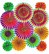 12PCS Hanging Paper Fans Party Decorations Fiesta Party Supplies, Photo Props for Cinco De Mayo C...
