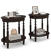 Giantex Oval End Tables Set of 2, 2-Tier Side Tables with Storage Shelf & Solid Wood Legs, Modern...