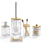 GAHEFY Acrylic Clear Bathroom Accessories Set, Toothbrush Holder, Soap Dispenser, Cotton Swabs Ho...