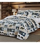 UMCHORD Cabin Quilt Sets King, Christmas Patchwork Rustic Lodge Deer Quilt Bedding Set, All Seaso...