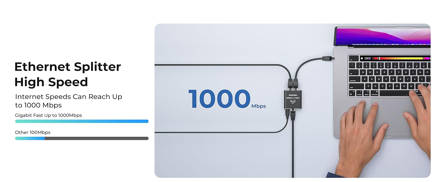 Ethernet cable splitter 1 in 2 out the 2 devices can transmit data at high speeds of up to 1000 Mbps