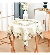 Wolkemer Jacquard Small Square Tablecloth Vintage Floral Embroidered Lace Beige Table Cover for N...