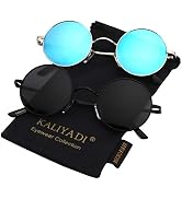 KALIYADI Round Polarized Sunglasses for Men Women Retro Metal Hippie Circle Style Sun Glasses UV ...