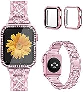 Mesime Compatible for Apple Watch Band with Screen Protector Case, Jewelry Replacement Band 45mm ...