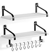 Love-KANKEI Floating Shelves for Coffee Bar,Bathroom Shelves with Wood Bar, Wall Shelves with 8 H...