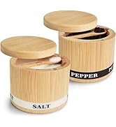 ThougrLyh Salt Box 2Pcs Spice Cellar with Swivel Lid and Spoons Small Bamboo Pepper and Salt Cont...