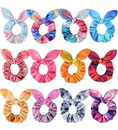 Bow Scrunchies for Hair, Funtopia 12 Pcs Cute Rabbit Bunny Ear Scrunchies, Fashion Colorful Tie D...