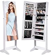 Camabel Jewelry Cabinet Organizer Full Length Glass Mirror Armoire Stand Store Chains Wire Earrin...