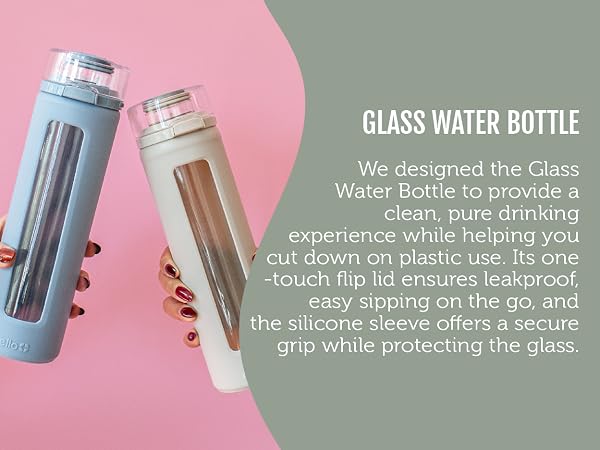 ello syndicate 20oz glass reusable water bottle with carry loop and silicone sleeve