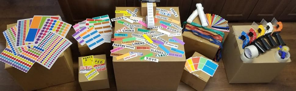 Color-Coded Dots moving-labels Furniture labels mover bands name tags nylon rope tape-gun dispenser