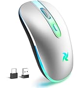 HZD Wireless Mouse, 2.4G Ergonomic Optical LED Mouse with USB Receiver and Type C Adapter, Comput...
