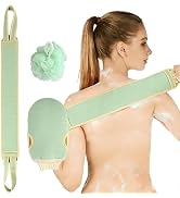 Exfoliating Glove and Back Scrubber for Shower - 3-Piece Exfoliating Mitt Set with Bath Sponge - ...