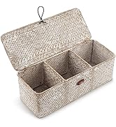 Seagrass Storage Basket with Lid Rectangular Small Woven Shelf Baskets with Sections for Organize...