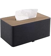 RHCSZ High-end Pu Leather Tissue Box Holder Two Color Combination-Linen and wood grain,Rounded Re...