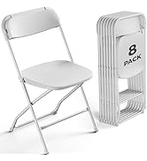 FurniEdge 8 Pack White Plastic Folding Chairs, Outdoor Portable Folding Chair with Steel Frame, 3...