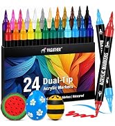 Pagather Acrylic Paint Markers, 24 Colors Dual Tip Fine & Brush Pens Set | For Rocks, Fabric, Woo...