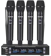 K-mxerpro Wireless Microphone System, 4-Channel UHF Wireless Mic, 4x50 Adjustable Frequencies Cor...