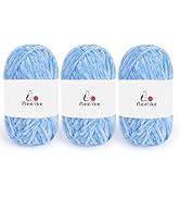 Chenille Yarn w How to See Stitchs Tutorial Video, 3 Pack Velvet Yarn (Sky Blue) Polyester 100g/1...