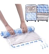 TAILI 12 Pack Travel Compression Bags, Blue Coastline Roll Up Space Saver Bags (6 Large, 6 Medium...