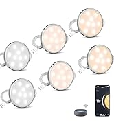 Cefrank Smart WiFi Puck Lights (6-Pack) - Alexa & App Controlled Under Cabinet Lighting Kit, Dimm...