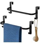 SAYAYO Over Cabinet Towel Bar Black, 10 Inch Kitchen Towel Holder with 2 Hooks, Over The Cupboard...