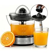 OVENTE Electric Citrus Juicer Machine with 2 Cones, 24 oz, Black JE2572B | Pressure Activated, Pu...