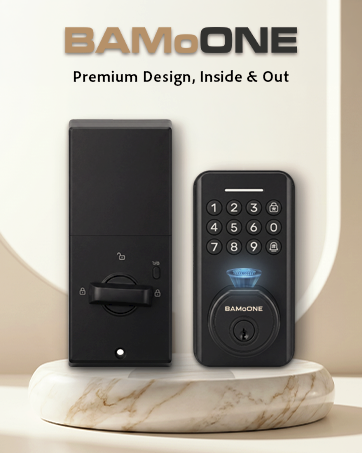 BAMoONE Wi-Fi smart door lock front and back view.
