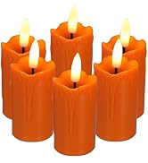 6 Pack Halloween Flameless Votive Candles with Timer(5 Hour) 1.5”x3.5” Realistic Orange Battery O...
