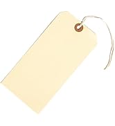100 Large Manila Paper Tags with String Attached - # 8, 6 1/4" x 3 1/8" - Shipping Tags with Stri...