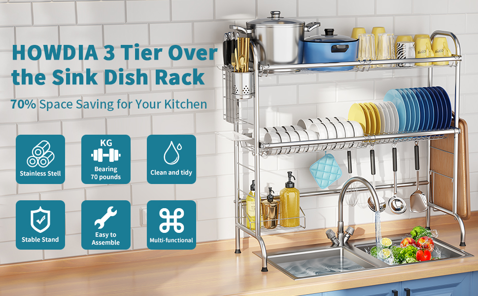 over the sink dish drying rack