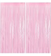 PatiCool Pastel Pink Party Backdrop Decorations - Thicken 2 Pack 3.3x6.6 FT - Baby Pink Tinsel Fo...