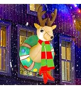 Juegoal 4 FT Christmas Inflatable Rudolph Wreath, Lighted Blow Up Reindeer with Built in LED Ligh...
