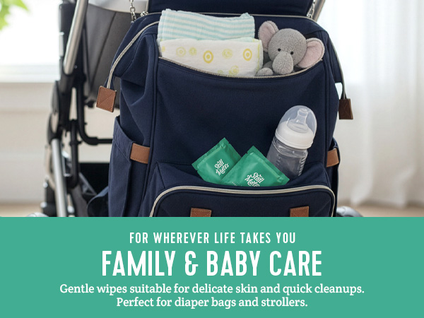 Stall Mates, Individually wrapped wet wipes for on-the-go. Ready for family and baby care