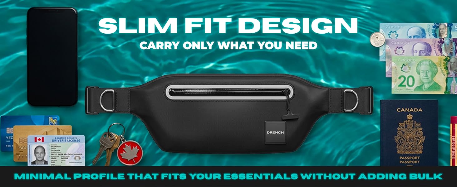 slim waterproof waist pouch carrying phone passport cash keys for beach travel and swimming