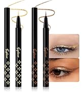 HHLOH 2PCS Metallic Glitter Liquid Eyeliner Pens Set – Waterproof Mark Bronze Brown or Gold Long-...