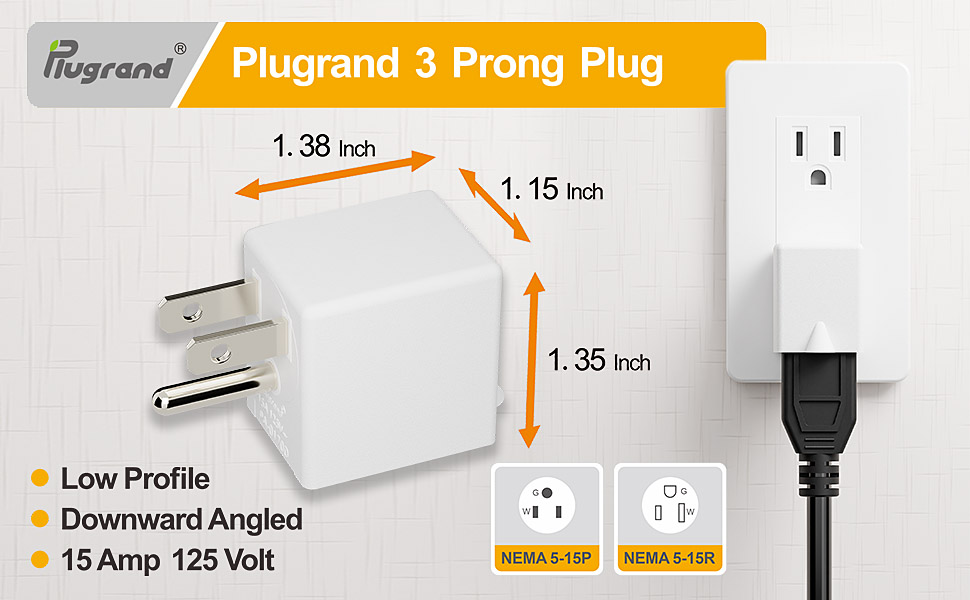 Plugrand 5-15P to 5-15R Plug, 3 Prong Male to 3 Prong Female Adapter