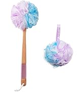 AmazerBath Shower Sponge Loofah Back Scrubber, PE Soft Mesh Loofah Body Scrubber with Long Wooden...