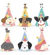 Cogniplay 24PCS Vintage Dog Birthday Party Hats Retro Puppy Birthday Party Cone Hats Pet Dog Birt...