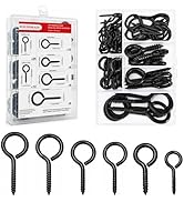 65 Pack Screw Eye Hooks, 6 Sizes Assorted, Rust Resistant Black 304 Stainless Steel for Hanging S...