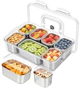 Snackle Box Container, Stainless Steel Snack Platters with Lid and Handle | 7 Compartment with In...