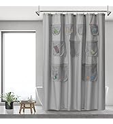N&Y HOME Waterproof Fabric Shower Curtain or Liner with 9 Mesh Pockets - Gray, 71x72 Inches